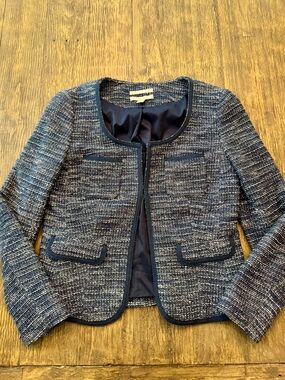 Banana Republic Navy Tweed Open-Front Blazer